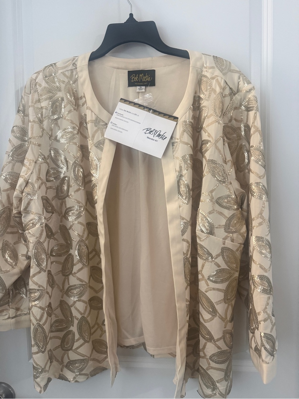 Bob Mackie Cream Sequin Embellished Open Jacket and matching skirt wearable art!